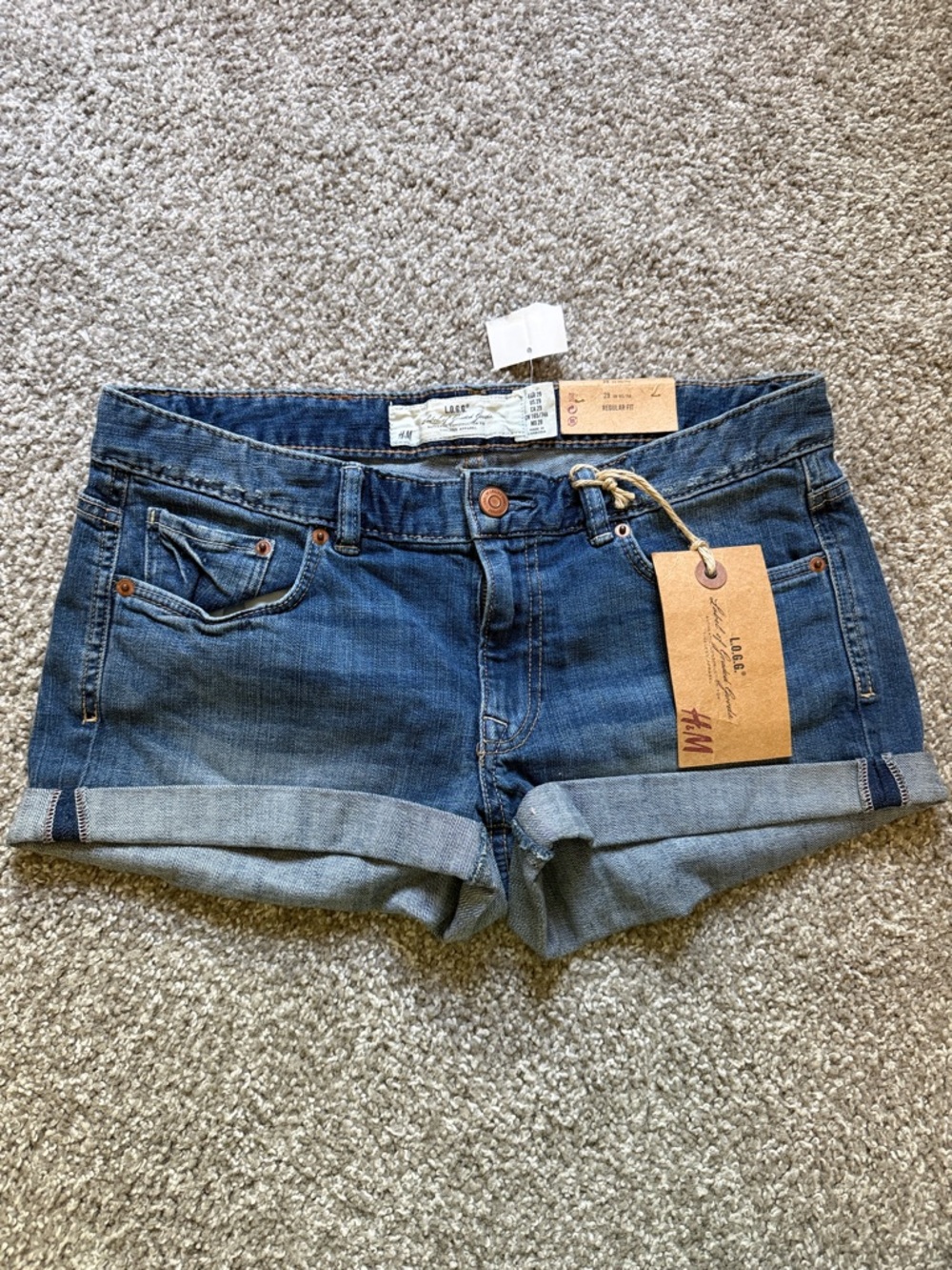 H&M Dark Blue Rolled-Hem Denim Shorts